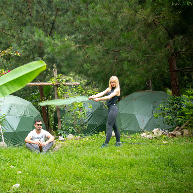 tourists enjoying the nature in lucmabamba and the Jungle Domes 